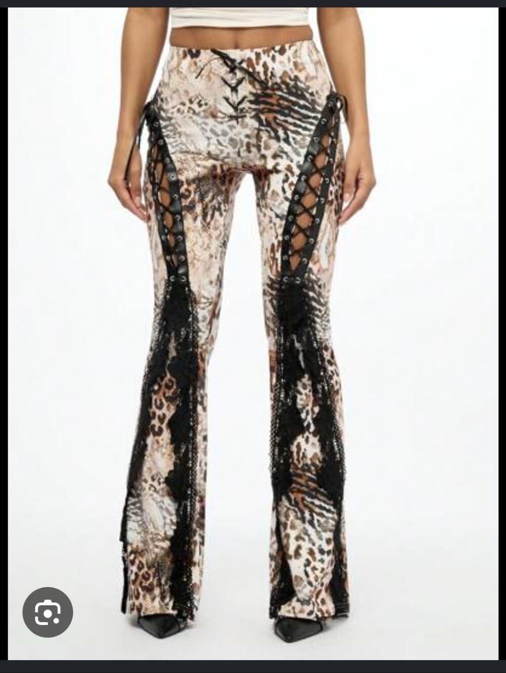 Sumwon Leopard Lace Up Flare Pants XS Y2K Festival - Picture 1 of 9